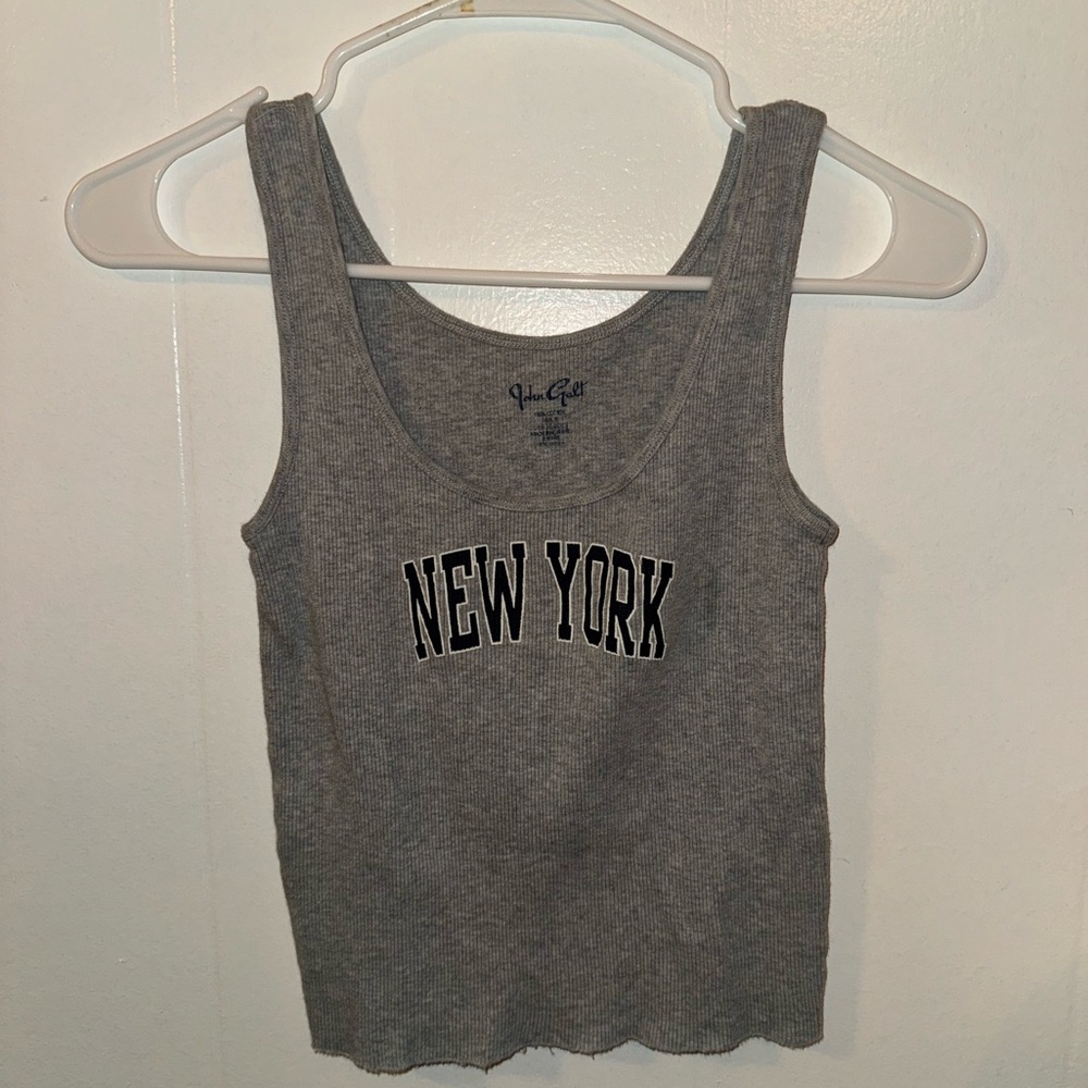 Brandy Melville John Galt New York Graphic Ribbed Tank Top - Gray